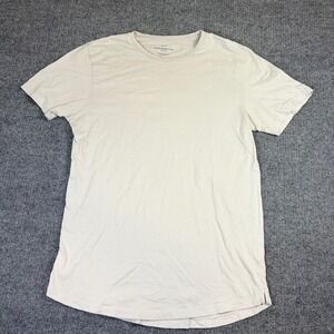 Cotton On Mens Organic Longline T-Shirt Beige Curved Hem Short Sleeve Medium